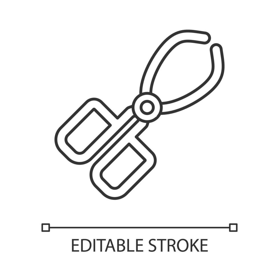 linjär ikon för degeltång. kirurgens utrustning. instrument i rostfritt stål. bägare tång. pincettklämma. tunn linje illustration. kontur symbol. vektor isolerade konturritning. redigerbar linje