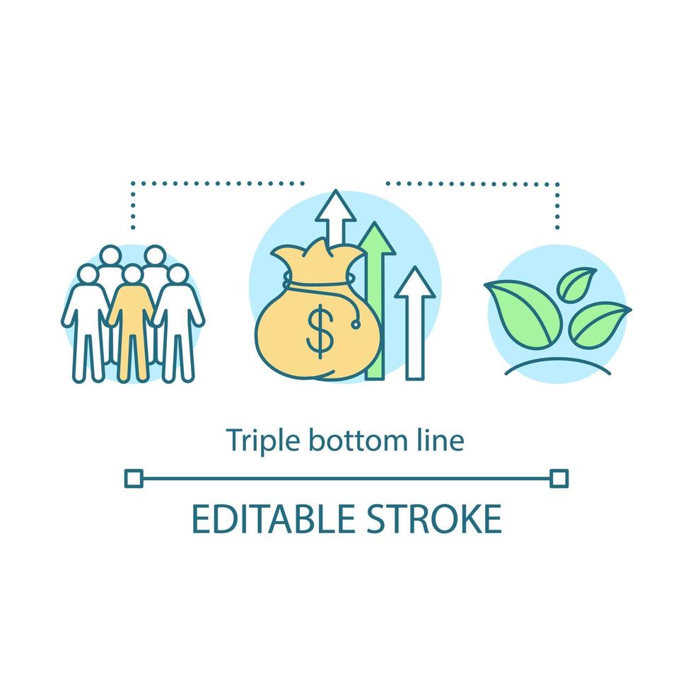 Symbol für das Konzept des dreifachen Endergebnis. Corporate Business Rechenschaftspflicht Idee dünne Linie Abbildung. Soziales, Umwelt, Crowdfunding, Fundraising. Vektor isolierte Umrisszeichnung. bearbeitbarer Strich