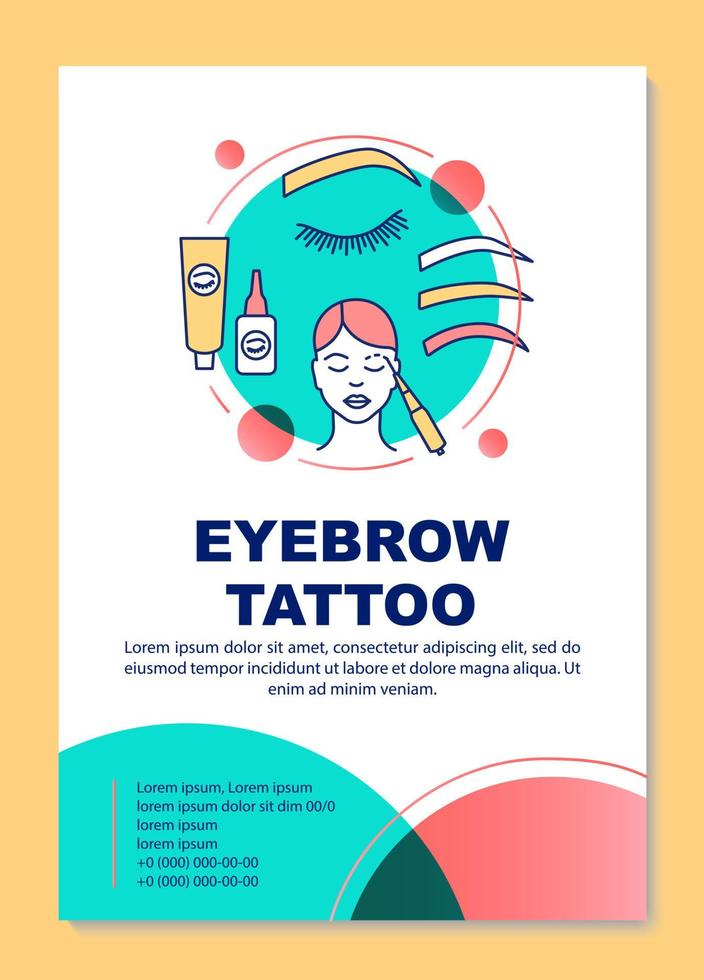 ögonbryn tatuering affisch mall layout. toningsprodukter, permanent makeup. banner, häfte, broschyr print design med linjära ikoner. vektor broschyr sidlayout för tidskrifter, reklam flygblad