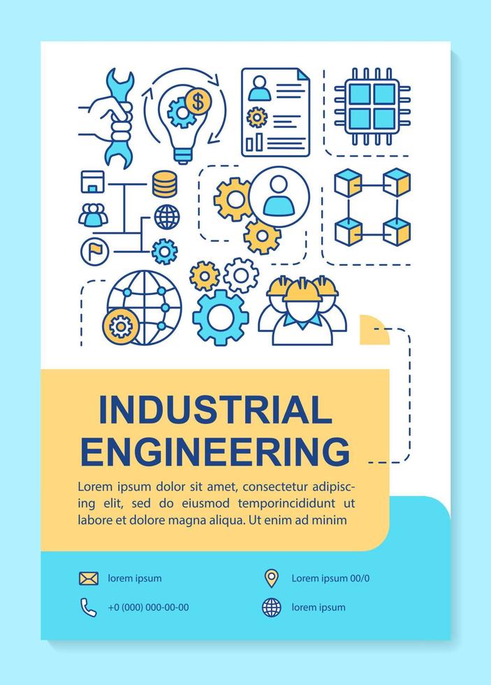 Layout der Broschürenvorlage für Industrietechnik. Flyer, Broschüre, Broschürendruckdesign mit linearen Illustrationen. Vektorseitenlayouts für Zeitschriften, Geschäftsberichte, Werbeplakate vektor