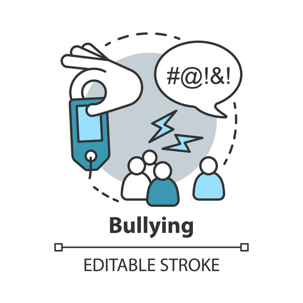 Symbol für das Konzept des verbalen und sozialen Mobbing. Belästigung, sozialer Missbrauch und Gewaltidee dünne Linie Illustration. antisoziales aggressives Verhalten. Vektor isolierte Umrisszeichnung. bearbeitbarer Strich