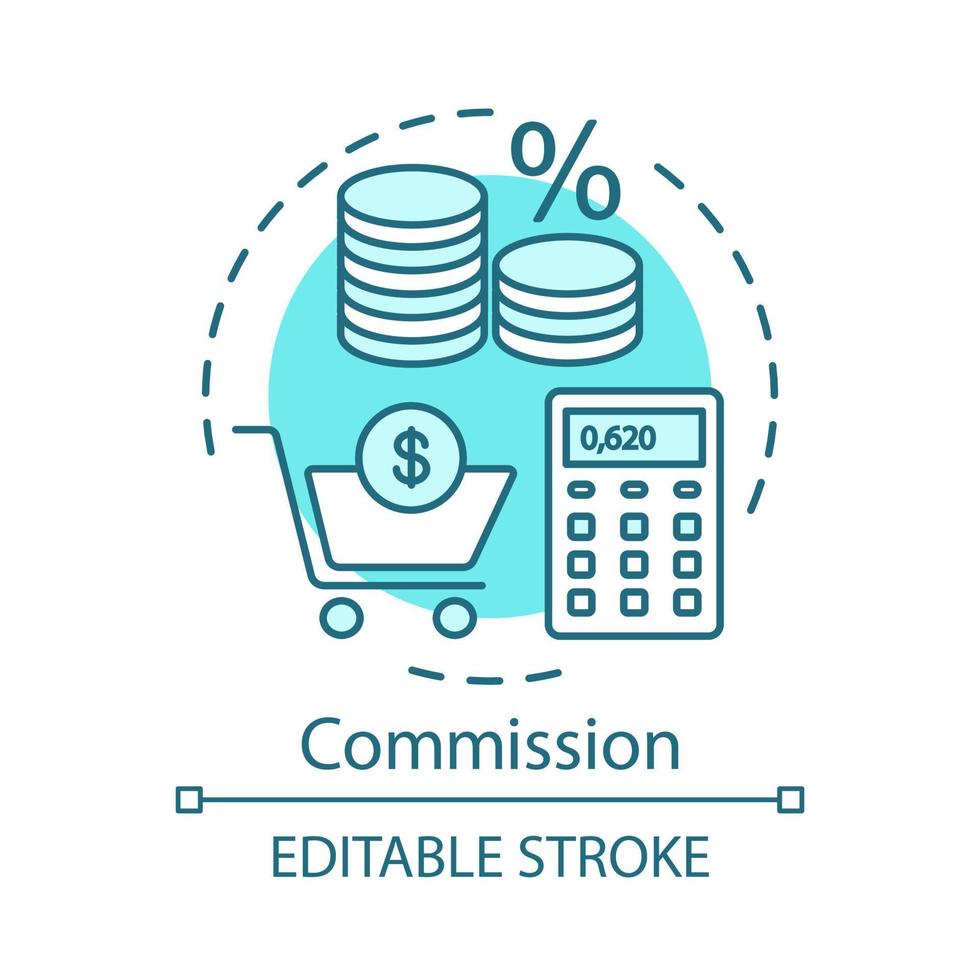 kommissionen koncept ikon. avgift betalas till anställd idé tunn linje illustration. Skatter och avgifter. ersättning, betalning för tjänster. göra transaktioner. vektor isolerade konturritning. redigerbar linje