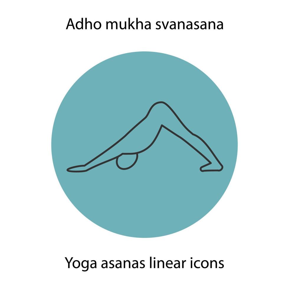 adho mukha svanasana yogaställning. linjär ikon. tunn linje illustration. yoga asana kontursymbol. vektor isolerade konturritning
