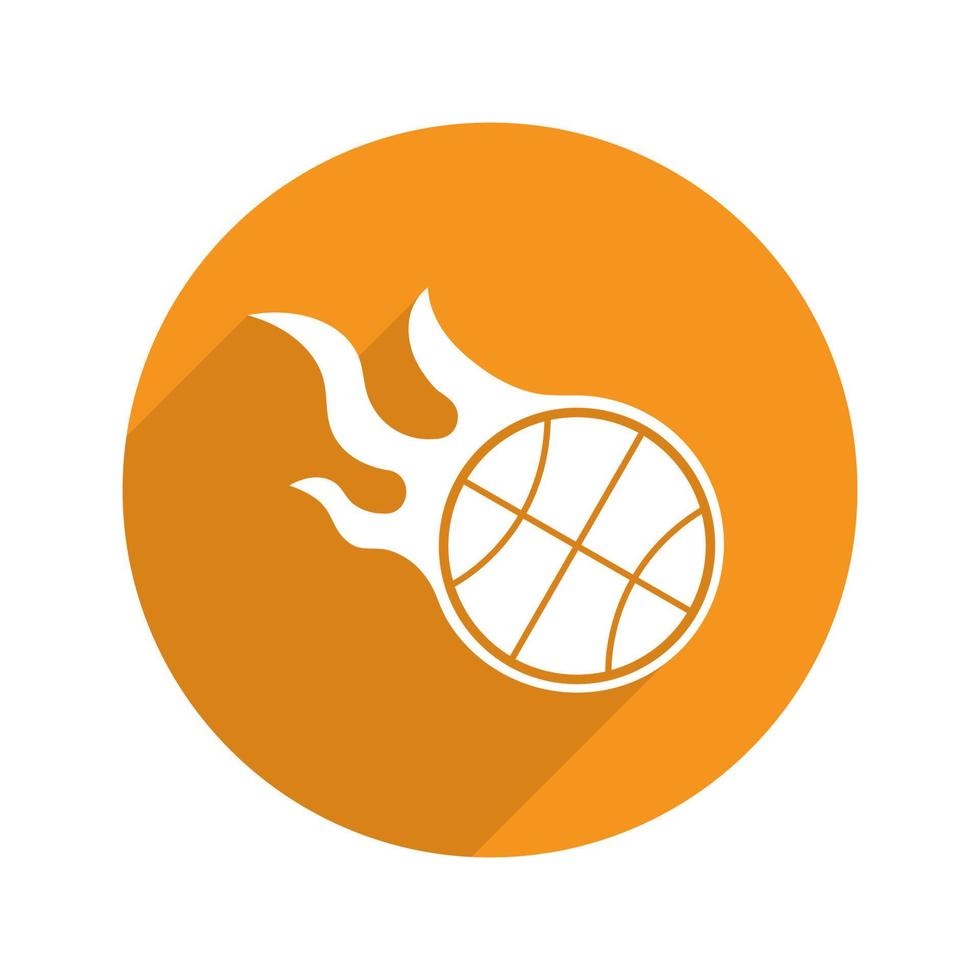 brinnande basketboll. platt design lång skugga ikon. vektor siluett symbol