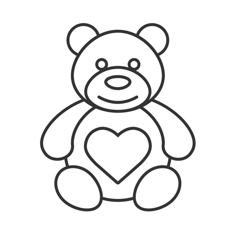 Teddybär mit linearem Symbol in Herzform. dünne Linie Abbildung. Kontursymbol. Vektor isolierte Umrisszeichnung