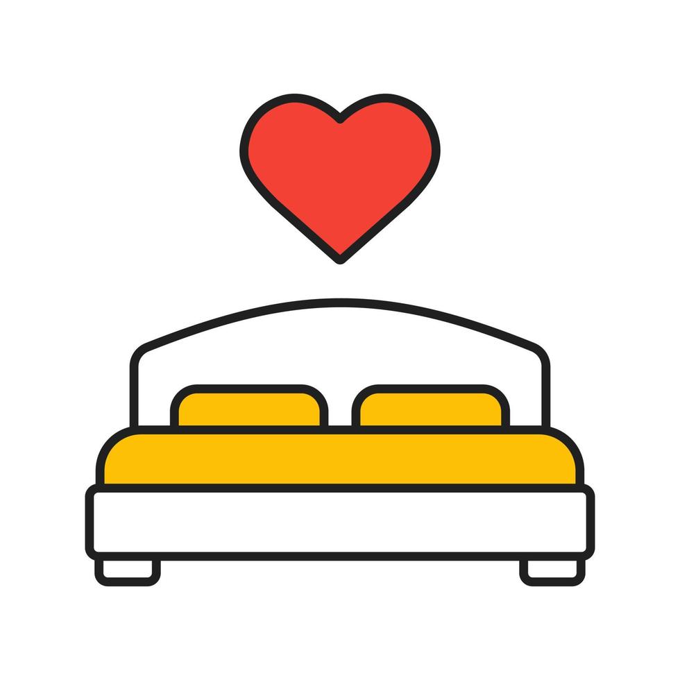 älskare säng färgikon. dubbelsäng med hjärtform ovanför. isolerade vektor illustration