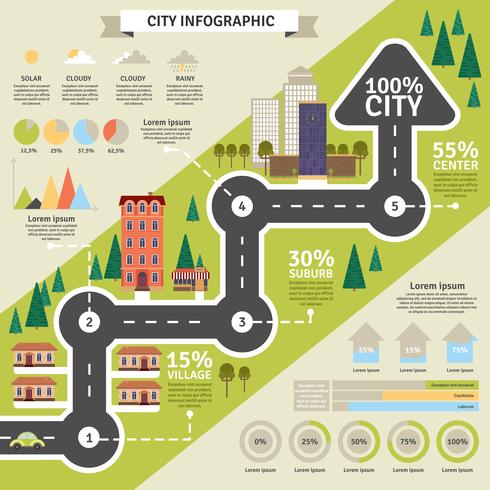 Stadskonstruktion och statistisk platt Infographic vektor