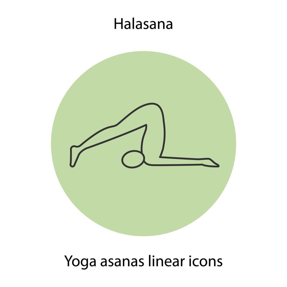 Halasana Yoga Position lineares Symbol. dünne Linie Abbildung. Yoga-Asana-Kontursymbol. Vektor isolierte Umrisszeichnung