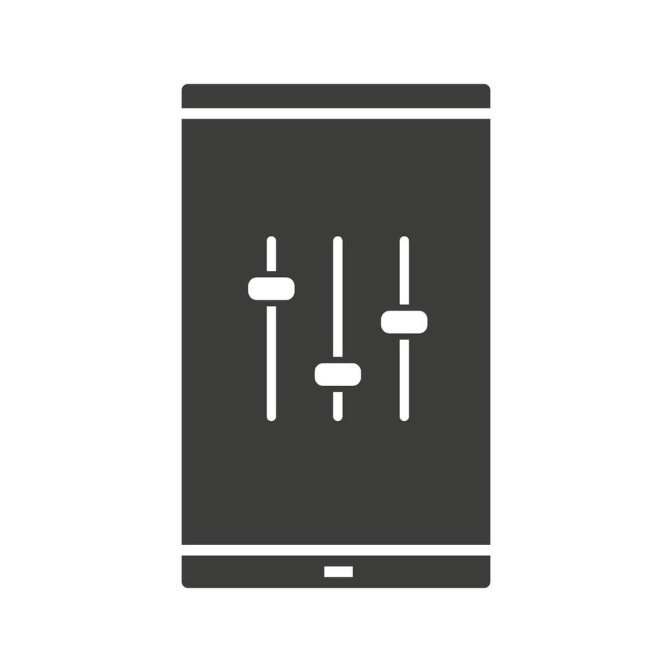 Smartphone-Musik-Equalizer-Glyphe-Symbol. Silhouette-Symbol. Smartphone-Präferenzen. negativen Raum. isolierte Vektorgrafik vektor