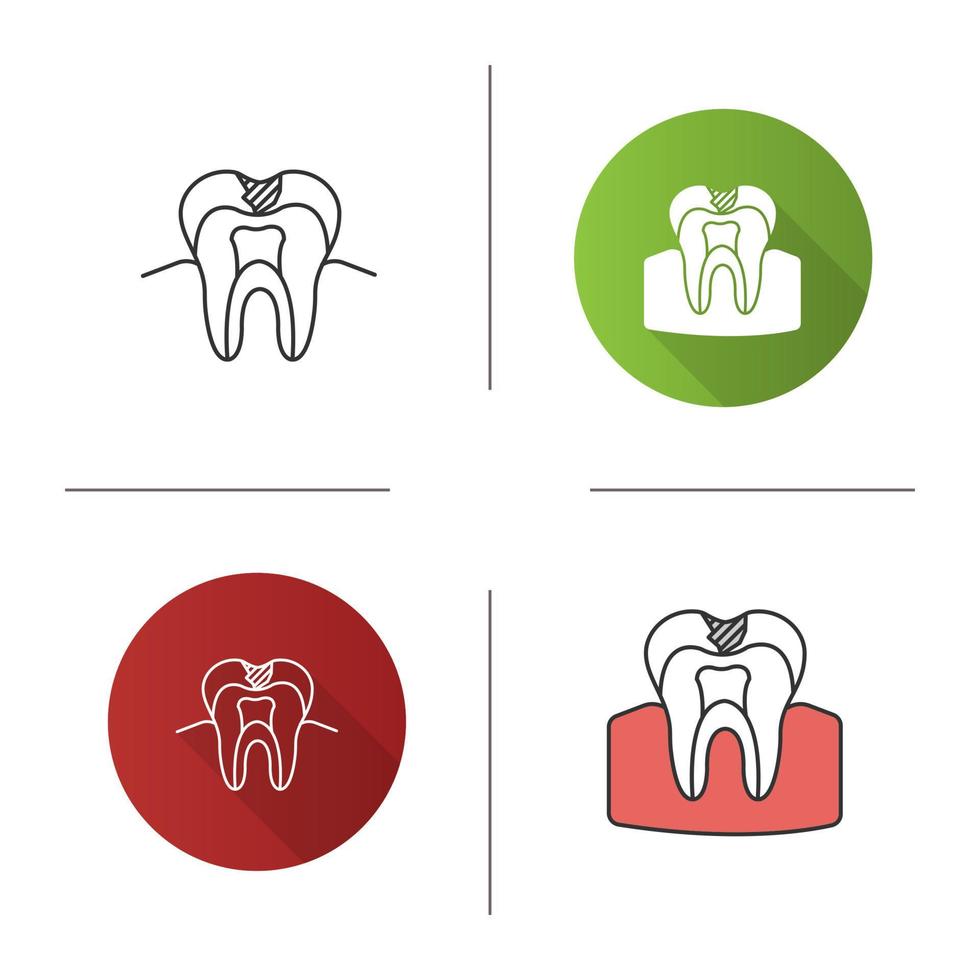 karies ikon. friska tänder. platt design, linjär och färgstilar. isolerade vektorillustrationer vektor