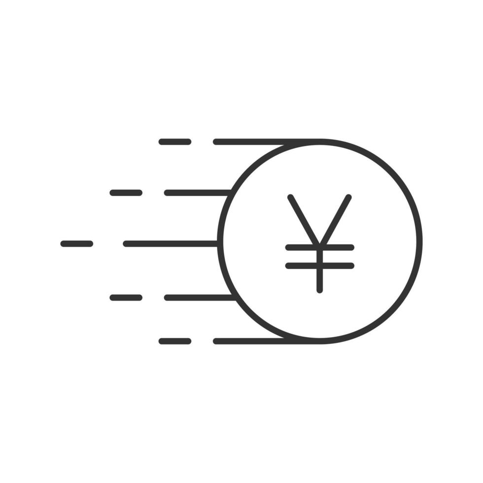fliegende Yen-Münze lineares Symbol. dünne Linie Abbildung. China und Japan Währung. Kontursymbol. Vektor isolierte Umrisszeichnung