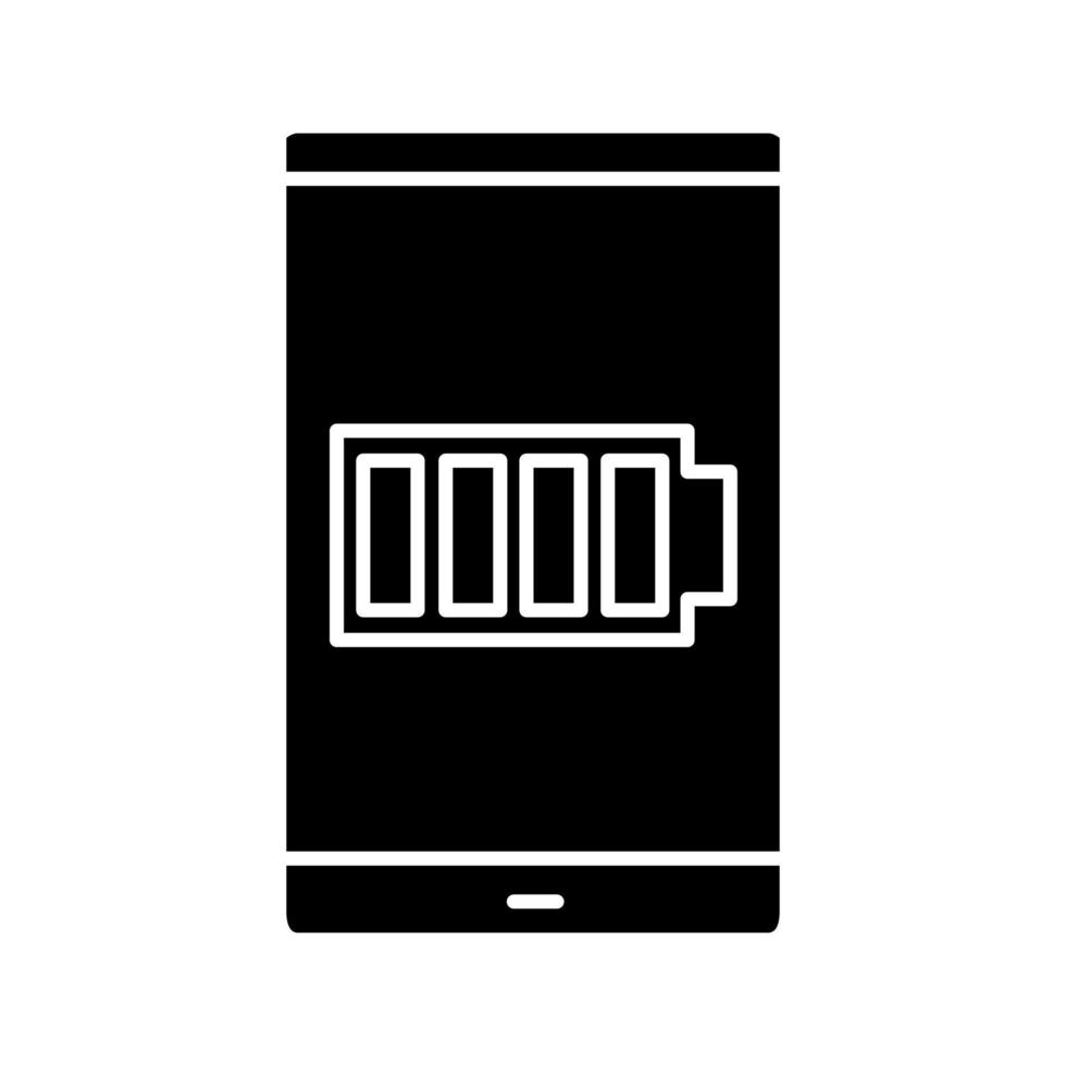 smartphone högt batteri glyfikon. batteriladdning. siluett symbol. negativt utrymme. vektor isolerade illustration