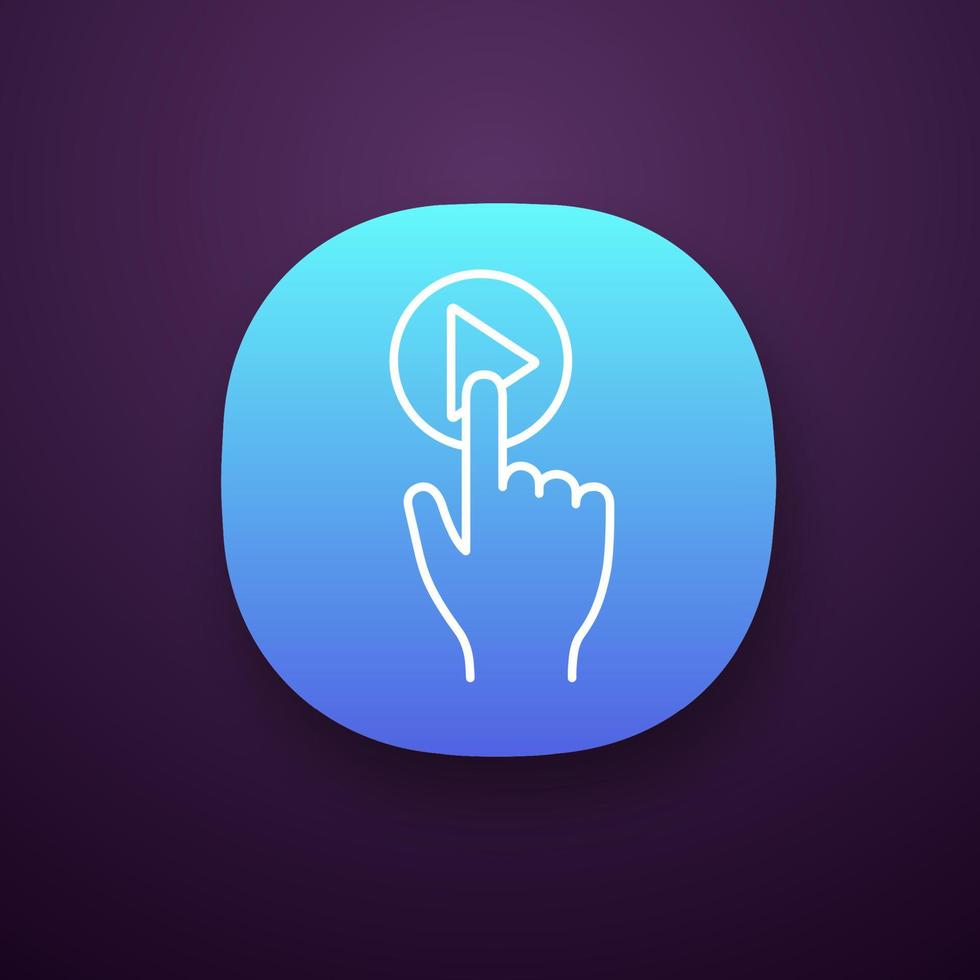 spelknappen klicka på appikonen. starta, starta. mediaspelare. hand tryckknapp. ui och ux användargränssnitt. webb- eller mobilapplikationer. vektor isolerade illustration