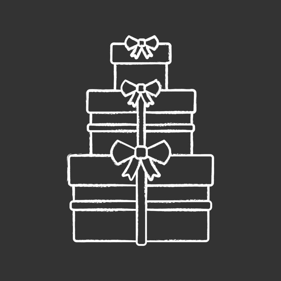 gåvor lådor krita ikon. bröllop, nyår, jul, födelsedagspresenter. högtidsfirande. isolerade svarta tavlan vektorillustration vektor