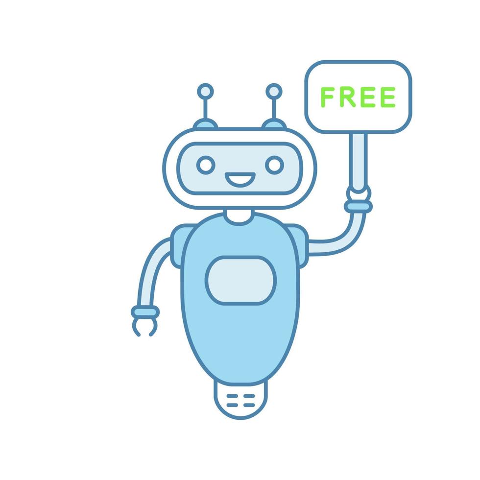 chatbot med gratis i pratbubblan färgikon. gratis talkbot för kundsupport. virtuell assistent. modern robot. isolerade vektor illustration