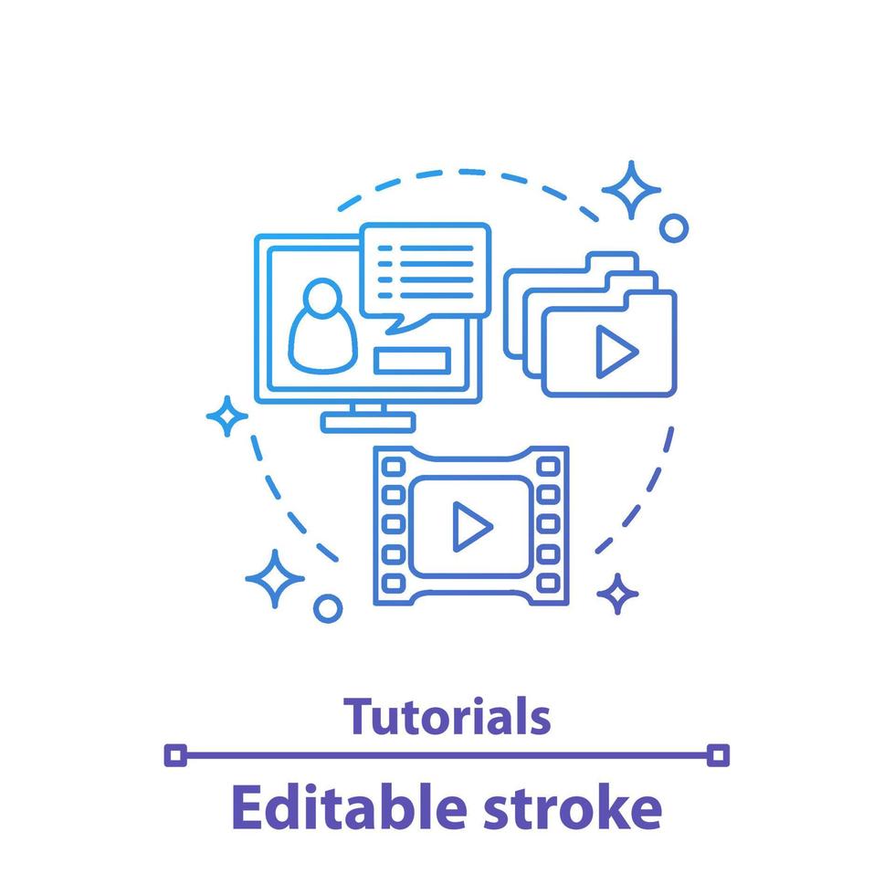 Video-Tutorials-Konzept-Symbol. Webinare. Video-Blogging-Idee dünne Linie Illustration. vlog. streamen. Vektor isolierte Umrisszeichnung. bearbeitbarer Strich