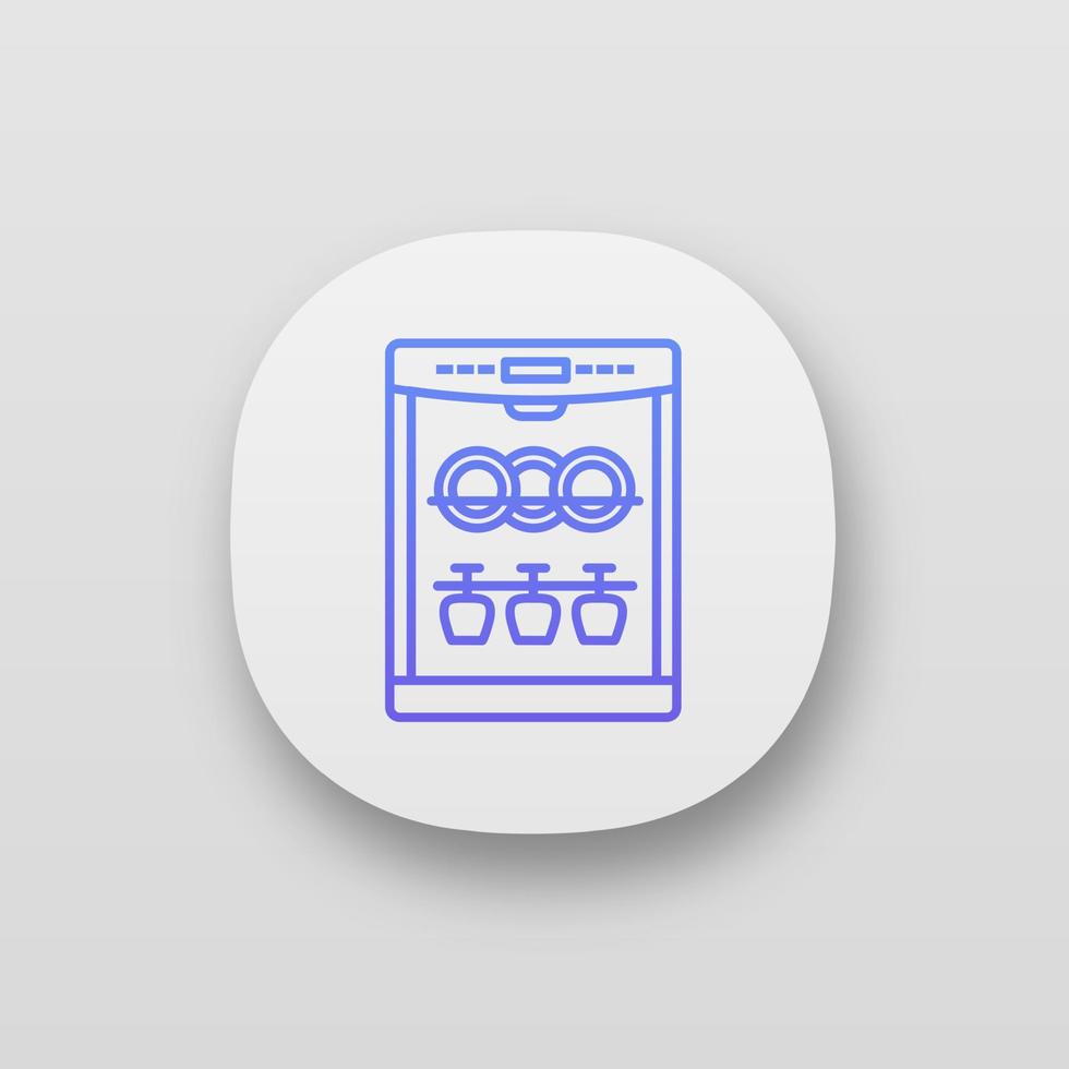 diskmaskin app ikon. ui ux användargränssnitt. automatisk rengöring av porslin och bestick. köksmaskin. restaurang, caféutrustning. webb- eller mobilapplikation. vektor isolerade illustration