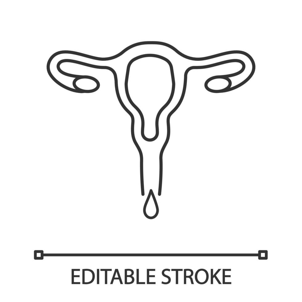 Menstruation lineares Symbol. Regelblutung. dünne Linie Abbildung. vaginaler Ausfluss. Gesundheitsstörung der Frau. Kontursymbol. Vektor isolierte Umrisszeichnung. bearbeitbarer Strich