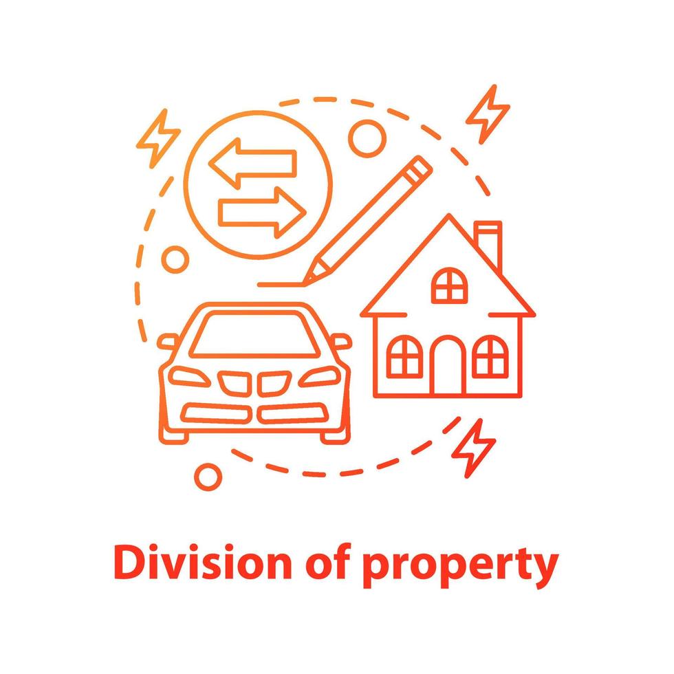 bodelning koncept ikon. fastighetsfördelning. fastighetsköp, uthyrning eller försäljning. vektor isolerade konturritning