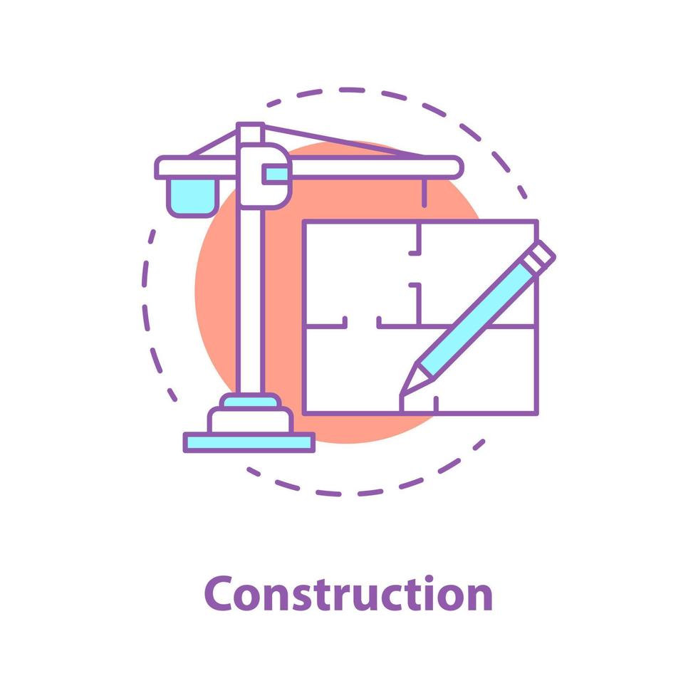 Symbol für das Konzept der Bauindustrie. Architekturidee dünne Linie Illustration. Turmdrehkran, Grundriss. Gebäudeentwicklung. Vektor isolierte Umrisszeichnung