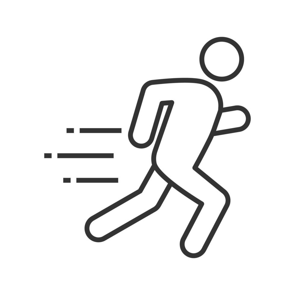 lineares Symbol des laufenden Mannes. dünne Linie Abbildung. Läufer, Sprinter. fliehen. Joggen. Bewegungskontursymbol. Vektor isolierte Umrisszeichnung