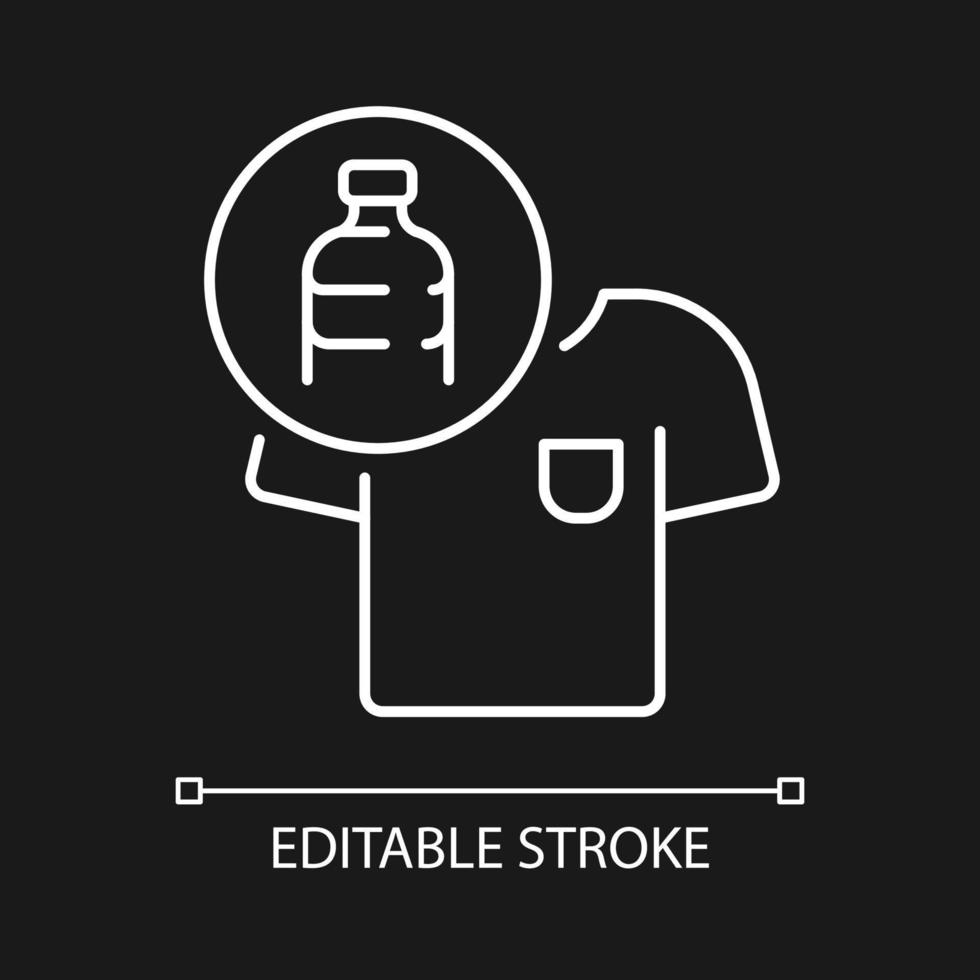 Kleidung aus Plastikflaschen weißes lineares Symbol für dunkles Thema. nachhaltiges Kleidungsstück. dünne Linie anpassbare Illustration. isoliertes Vektorkontursymbol für den Nachtmodus. bearbeitbarer Strich vektor