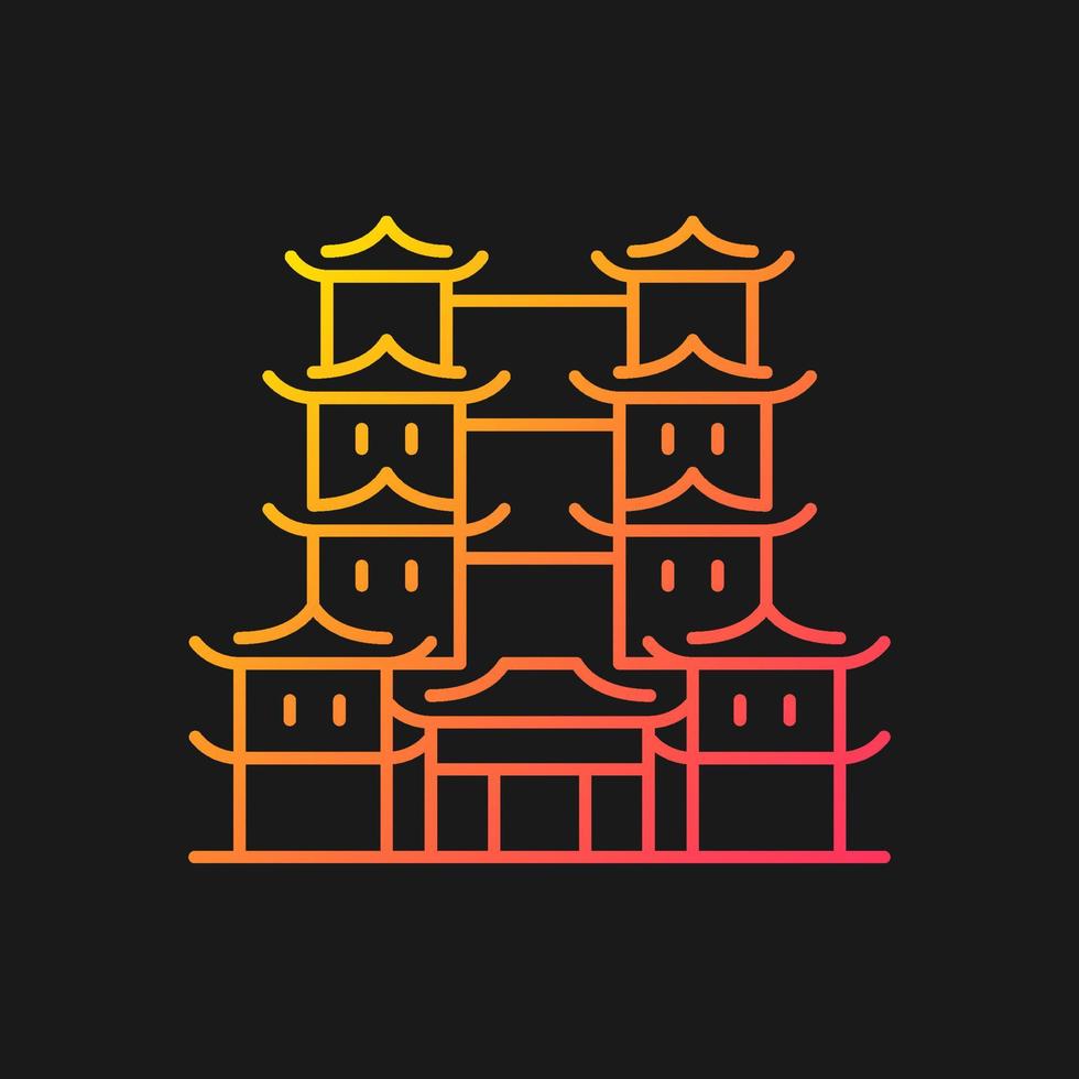 tand relik tempel gradient vektor ikon för mörkt tema. andligt nav för buddhister. södra Kinas arkitektur. tunn linje färgsymbol. modern stil piktogram. vektor isolerade konturritning