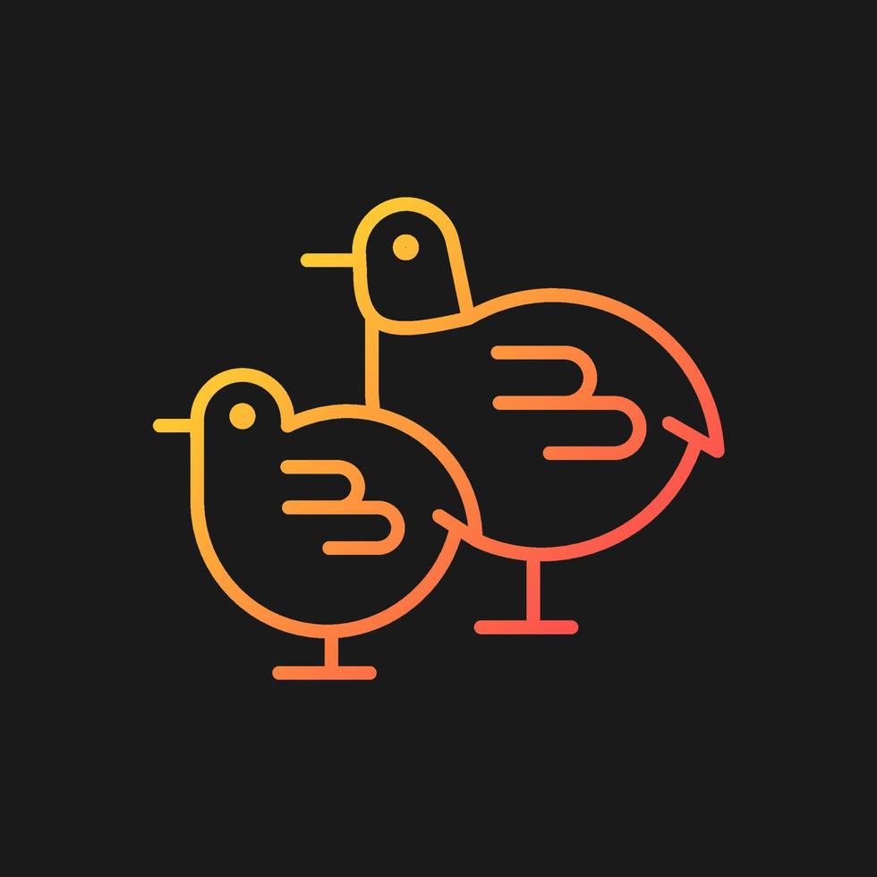 kycklingar gradient vektor ikon för mörkt tema. små fluffiga nyfödda fåglar. kommersiell fjäderfäuppfödning i inkubator. tunn linje färgsymbol. modern stil piktogram. vektor isolerade konturritning