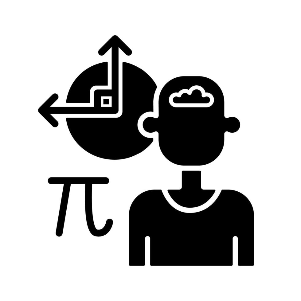 Mathematische Intelligenz schwarzes Glyphensymbol. logisches Denken und Verstand. Analyse- und Rechenfähigkeiten. Formeln und Zahlen. Silhouette-Symbol auf Leerzeichen. isolierte Vektorgrafik vektor