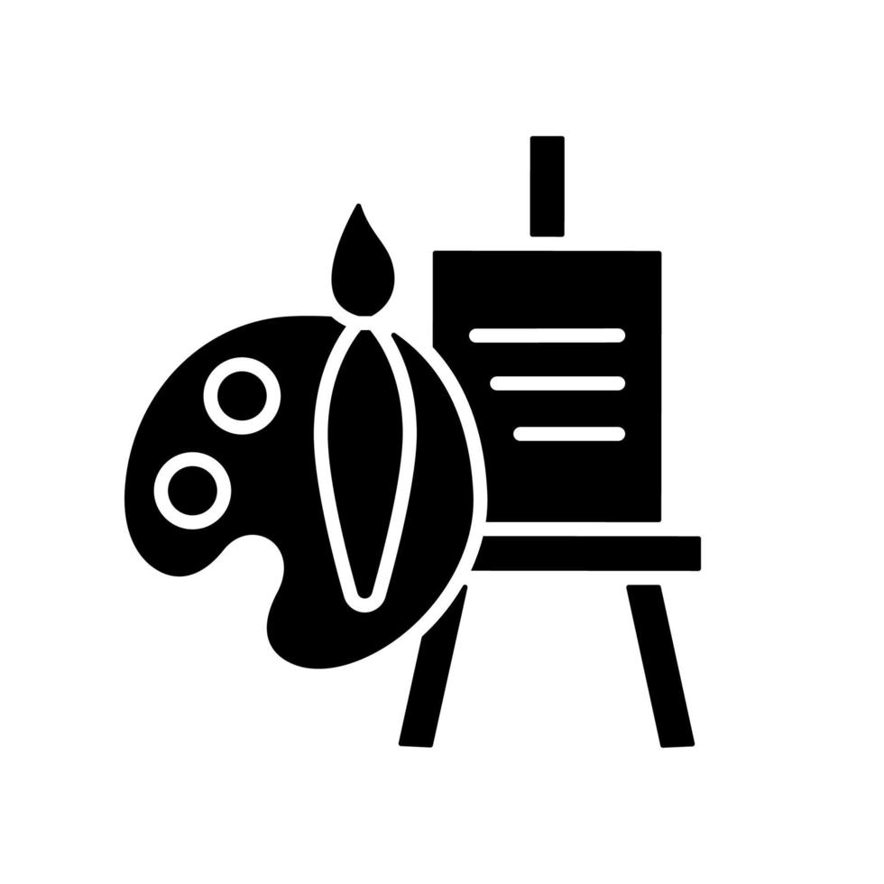 måla talang svart glyfikon. förmåga att rita vackra bilder. verktyg för konstnär. pensel och duk. ritteknik. siluett symbol på vitt utrymme. vektor isolerade illustration