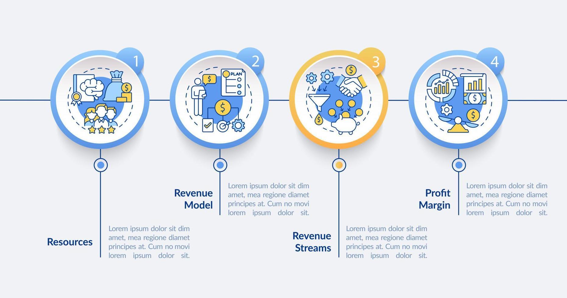 Business-Komponenten blaue Vektor-Infografik-Vorlage. Entwurfselemente der Unternehmenspräsentation umreißen. Datenvisualisierung mit 4 Schritten. Info-Diagramm zur Prozesszeitleiste. Workflow-Layout mit Liniensymbolen vektor