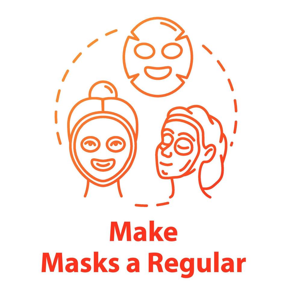 Machen Sie Masken regelmäßig, feuchtigkeitsspendende Haut, Konzeptsymbol für Schönheitsverfahren. Gesichtspflege, Spa, Kosmetikidee dünne Linie Illustration. Vektor isoliert Umriss RGB-Farbzeichnung. bearbeitbarer Strich