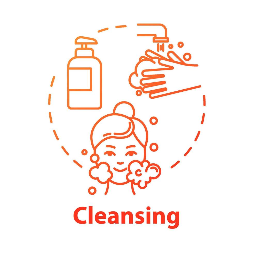 rengöring, ansikte och händer tvätt, hudrening koncept ikon. rengöringsmedel och tvål användning, hygien idé tunn linje illustration. vektor isolerade kontur rgb färg ritning. redigerbar linje