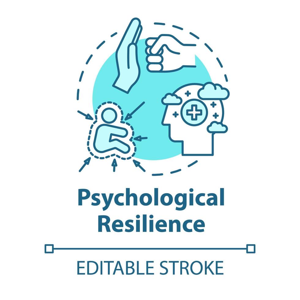 Symbol für das Konzept der psychologischen Belastbarkeit. Stress-Schutz. Fähigkeit, Krisen emotional zu bewältigen. Psychische Gesundheit Idee dünne Linie Abbildung. Vektor isoliert Umriss RGB-Farbzeichnung. bearbeitbarer Strich