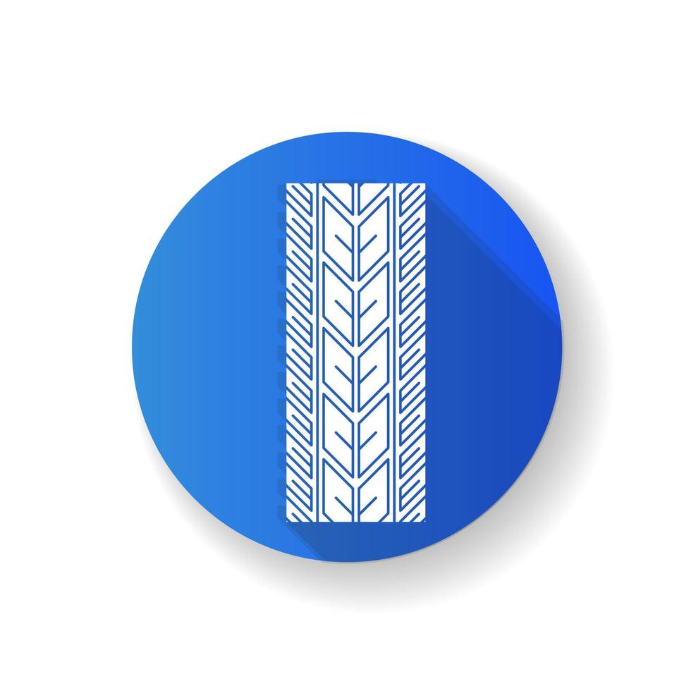 Track markiert blaues flaches Design lange Schatten Glyphe Symbol. detaillierte Auto-, Motorrad-Straßenreifenspuren. gerichteter Sommerrad-Print. Fahrzeugreifenspur. Silhouette RGB-Farbabbildung vektor