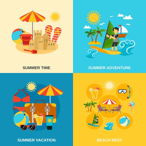 Sommerferien und Abenteuer-Ikonen eingestellt vektor