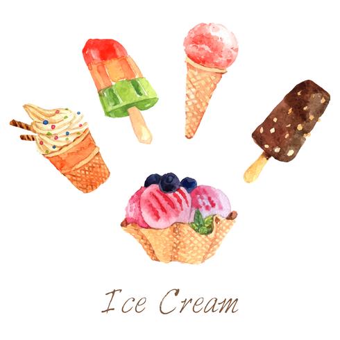 Ice Cream Akvarell Set vektor