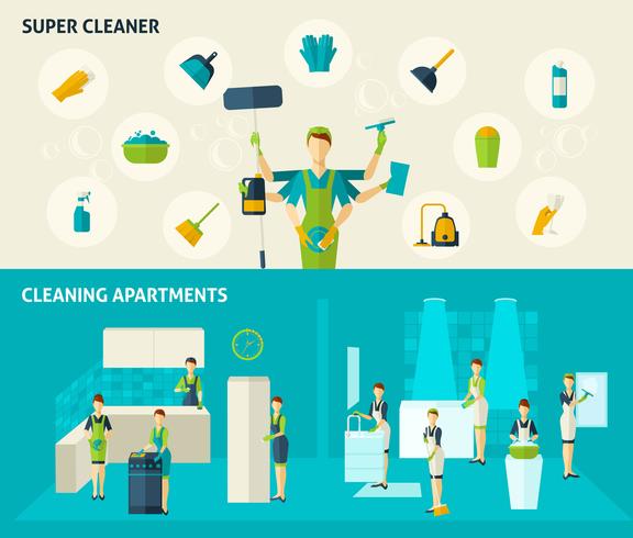 Super Cleaner Flat Banner Set vektor