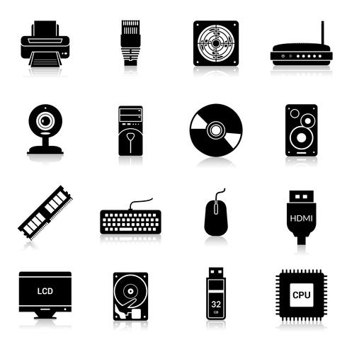 Computer-Teile-Icons schwarz vektor