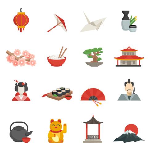 Japanska ikoner platt uppsättning vektor