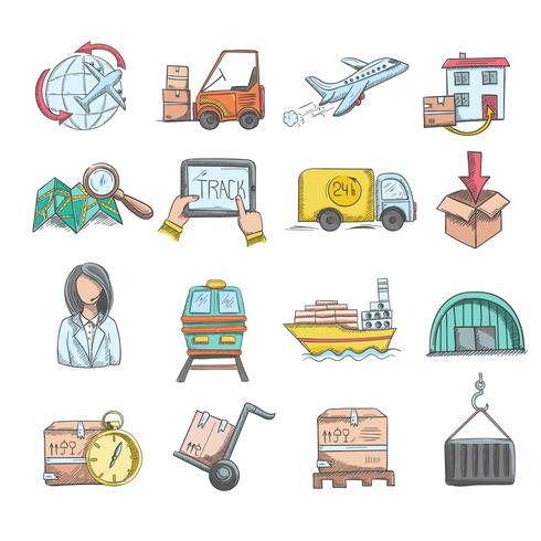 Logistik-Skizze-Icons Set vektor