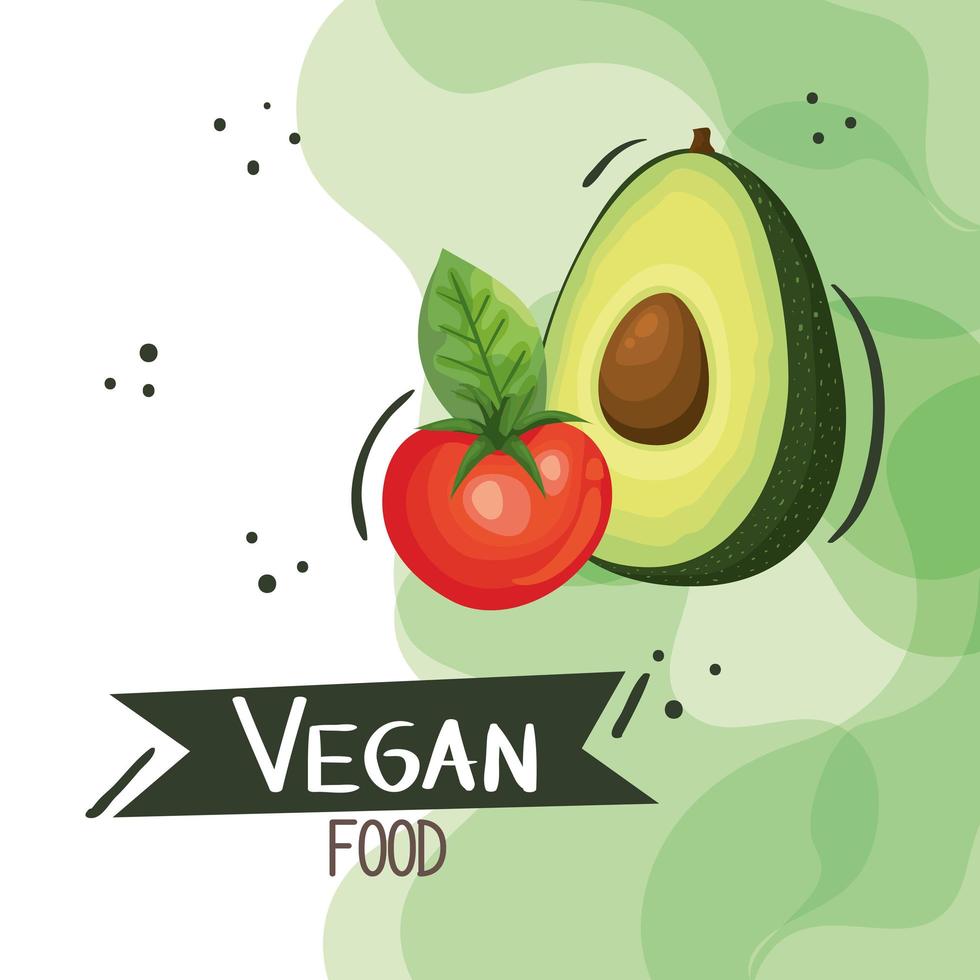Veganes Essen Poster mit Tomate und Avocado vektor