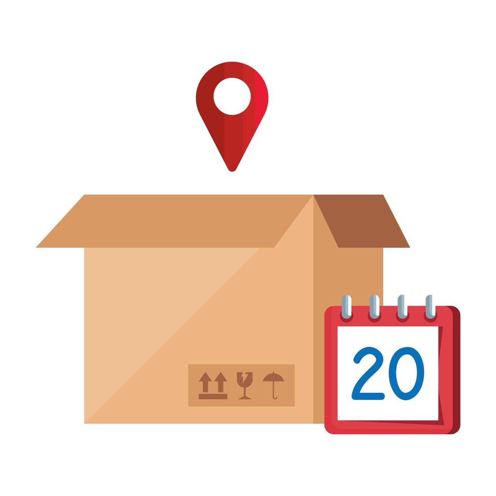 Box-Paket mit Kalender und Pin-Position vektor