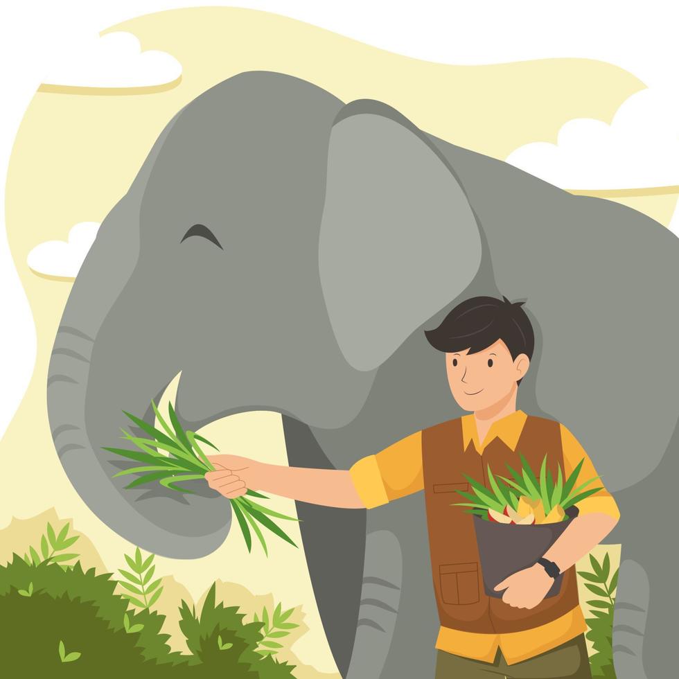 djurskötare matar en elefant vektor