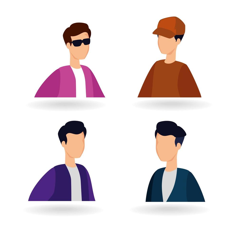 grupp av män avatar karaktär ikoner vektor