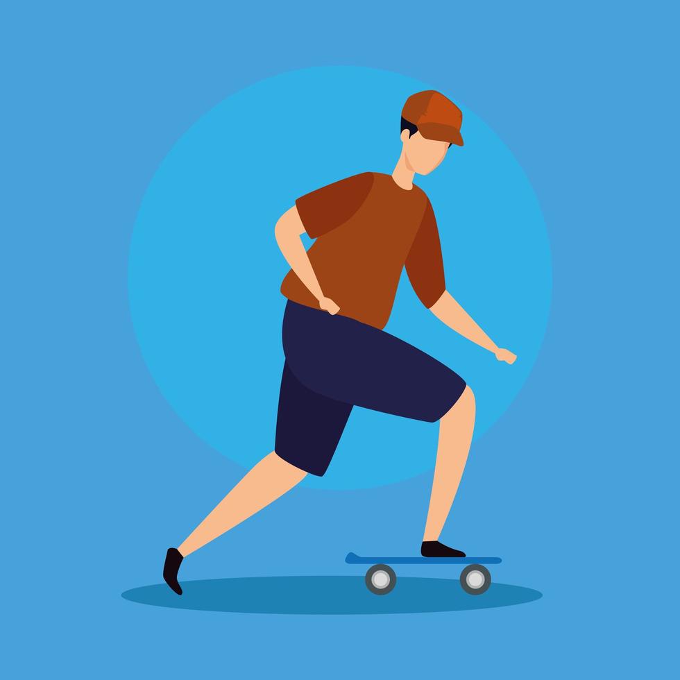 junger Mann im Skateboard mit blauem Hintergrund vektor