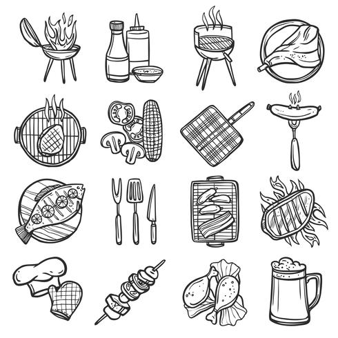 Grill-Grill-Icons gesetzt vektor