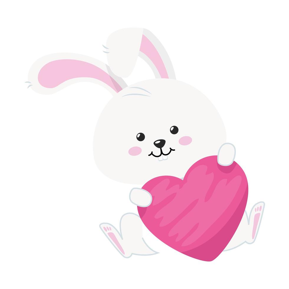 söt kanin med hjärtat isolerade ikon vektor