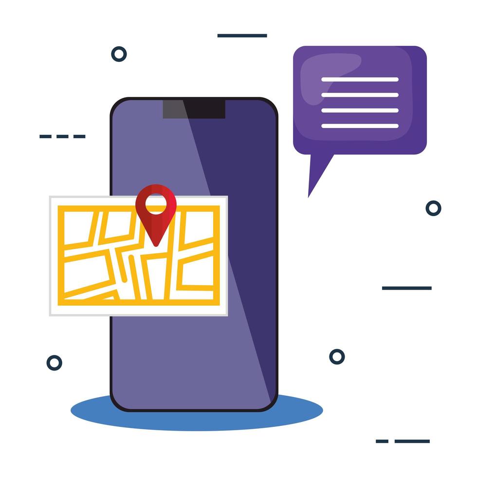 Smartphone und GPS markieren Karten- und Blasenvektordesign vektor