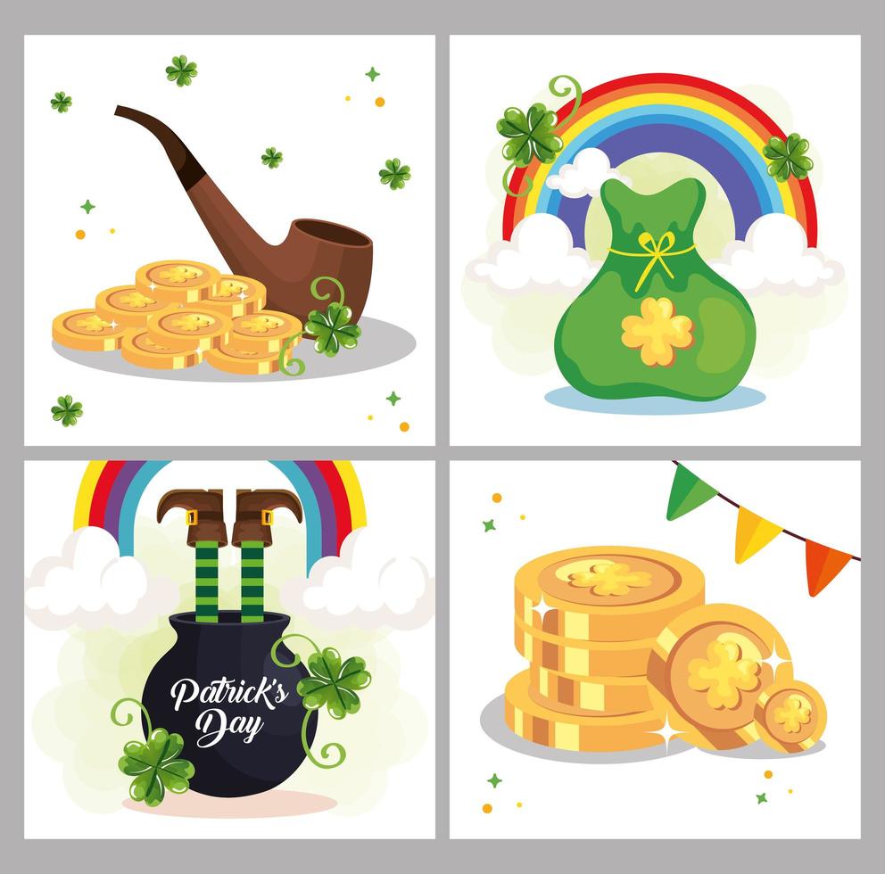 set poster saint patrick day mit dekoration vektor